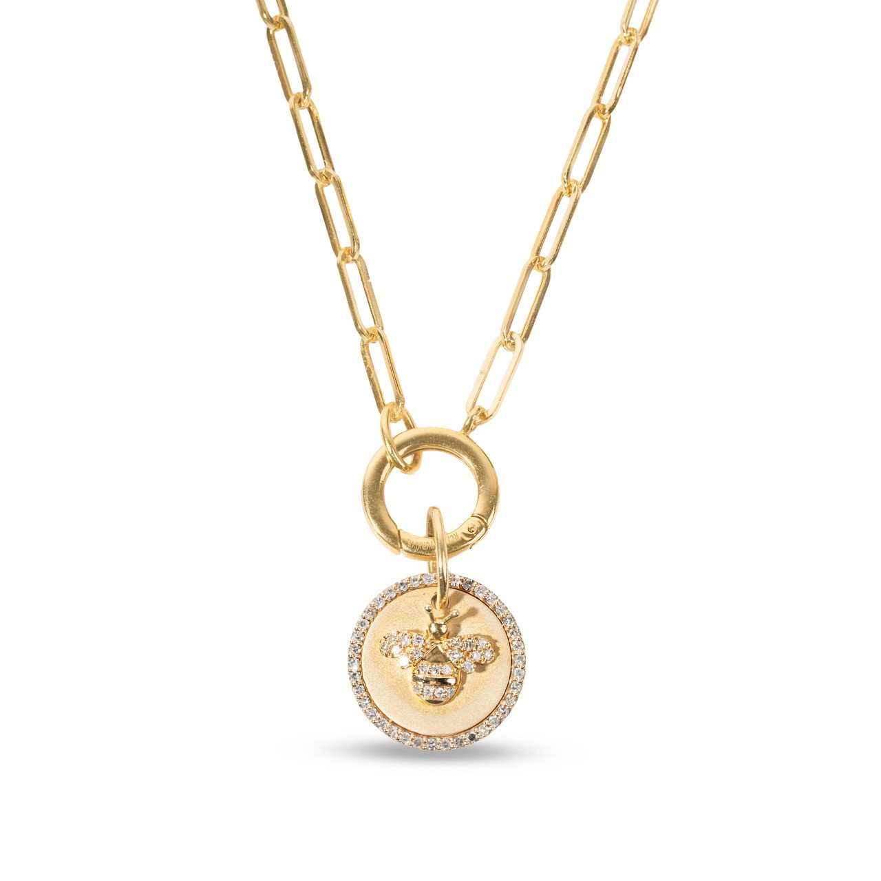 Bee Disk Paperclip Chain Pendant Necklace 0