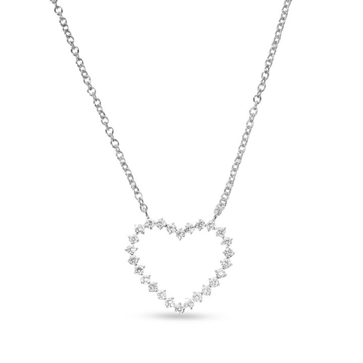 Diamond Open Heart White Gold Pendant Necklace In Solid 14K White Gold
