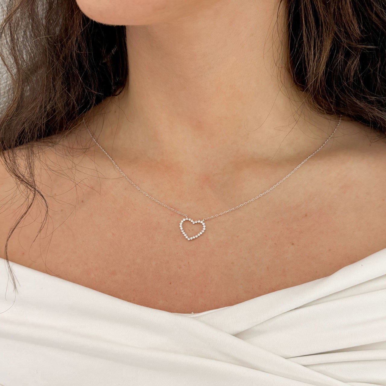 Diamond Open Heart White Gold Pendant Necklace 1