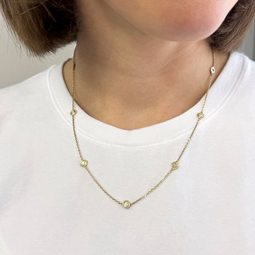 Bezel Round Diamond Station Necklace In Yellow Gold 14K