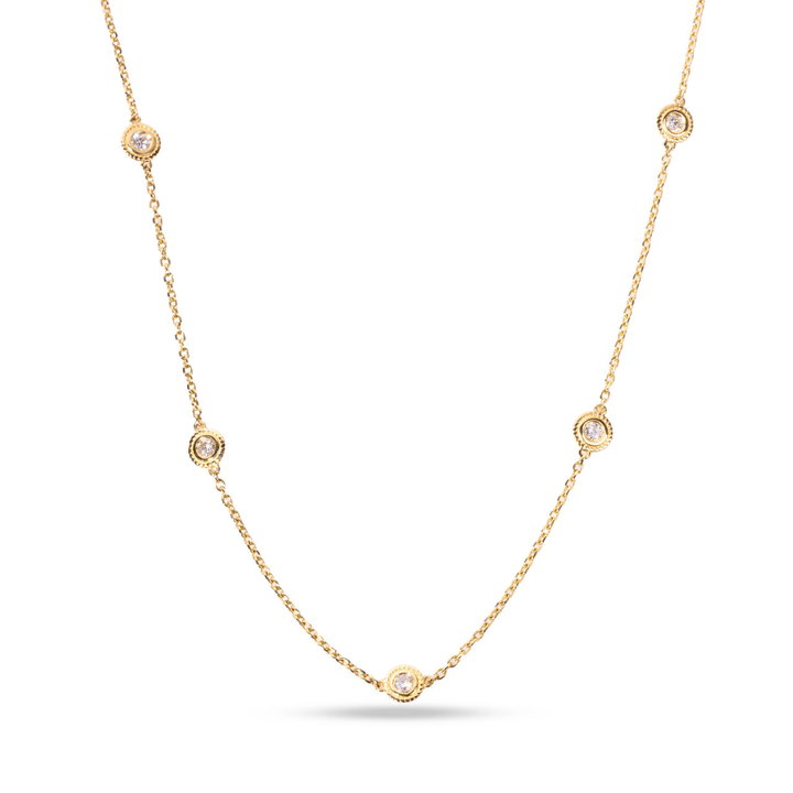 Bezel Round Diamond Station Necklace In Yellow Gold 14K