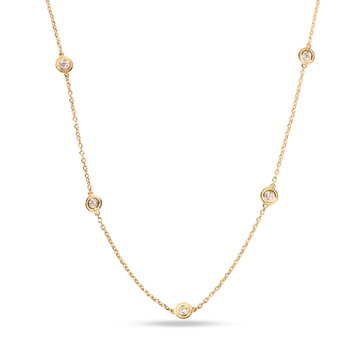 Bezel Round Diamond Station Necklace In Yellow Gold 14K