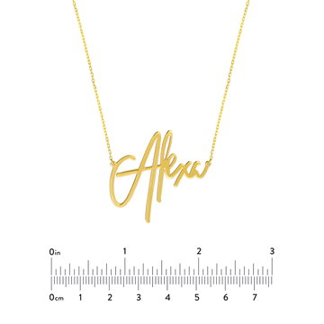Personalized Signature Font Nameplate Necklace In Yellow Gold 14K