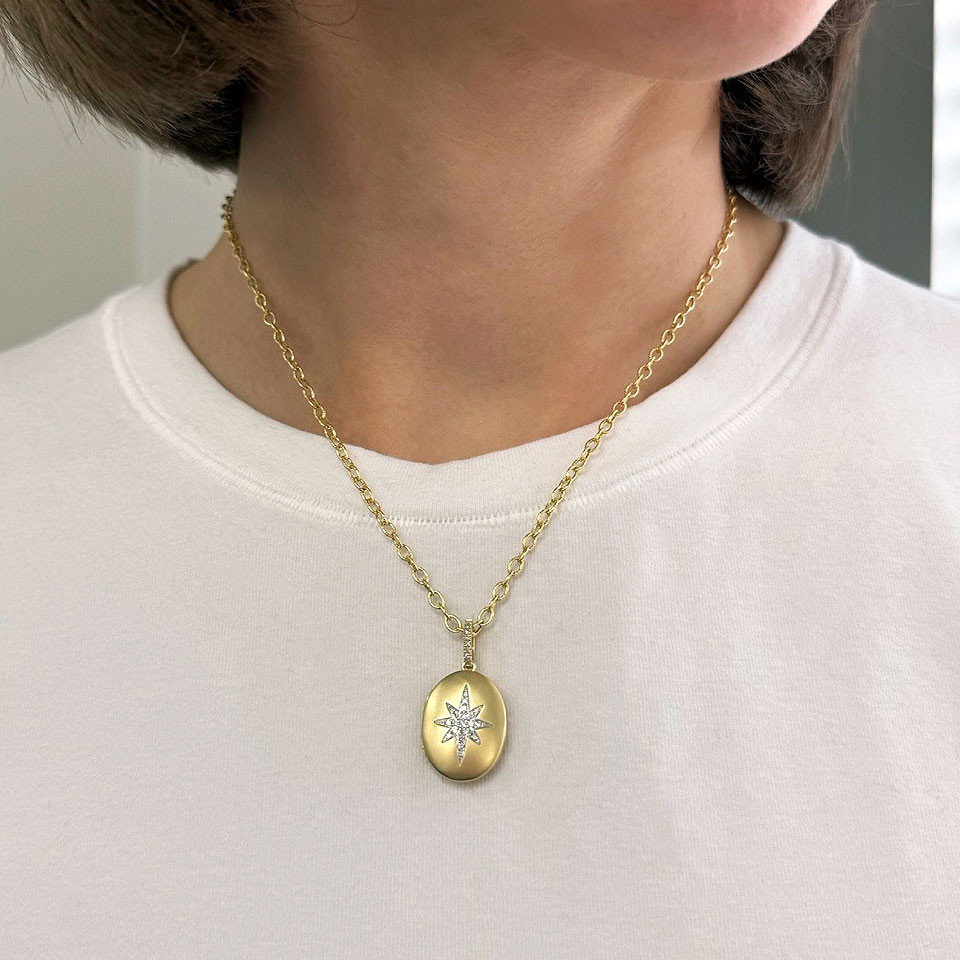 Gold Locket Diamond Starburst Necklace