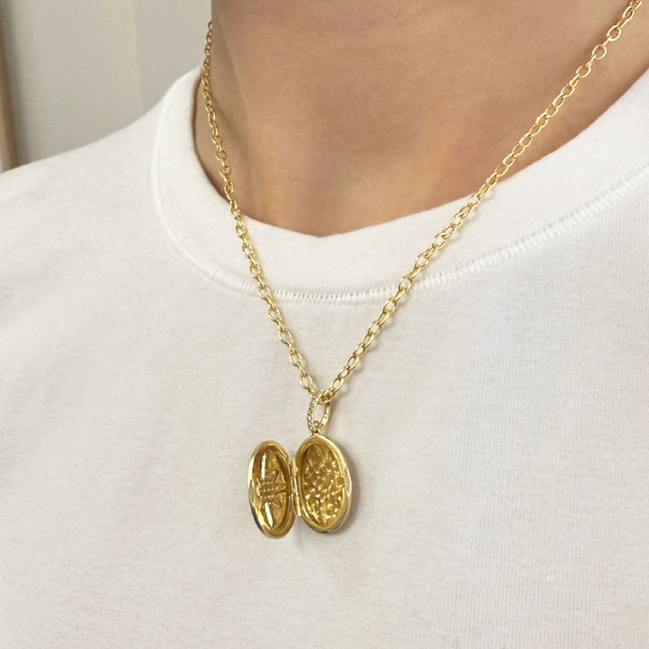 Gold Locket Diamond Starburst Necklace