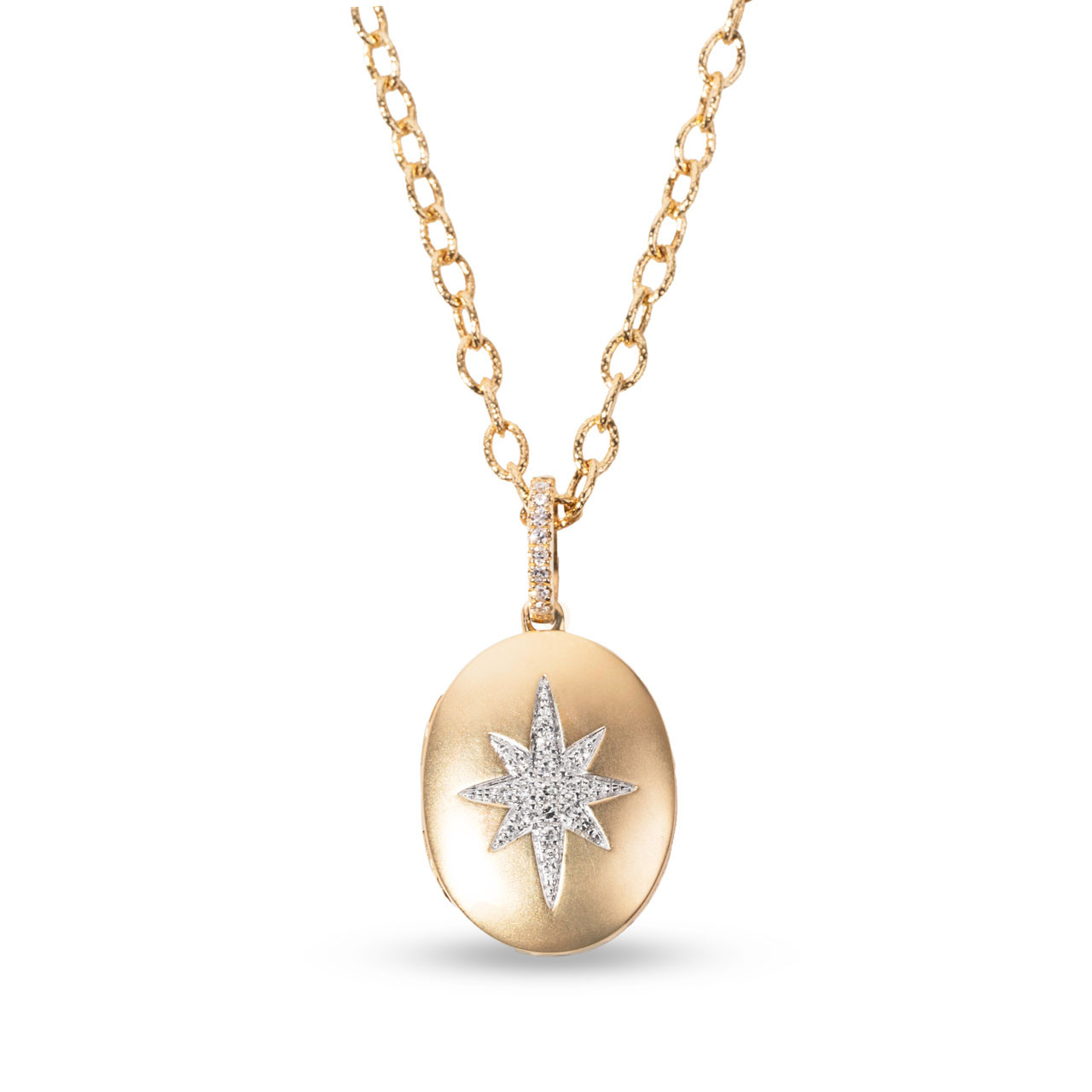 Gold Locket Diamond Starburst Necklace