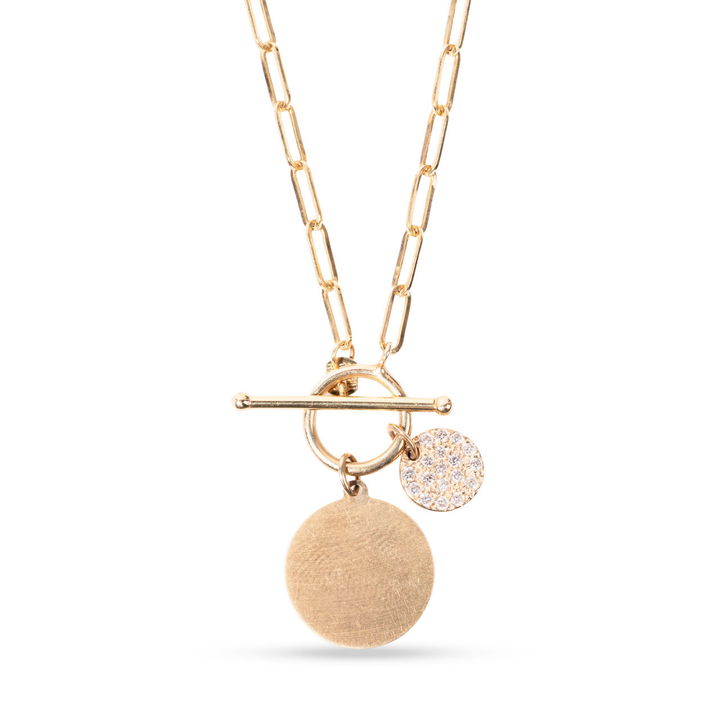 Circle Toggle Paperclip Chain Necklace In Yellow Gold 14K