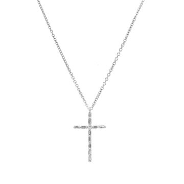White Gold Baguette Diamond Cross Pendant Necklace In White Gold 14K