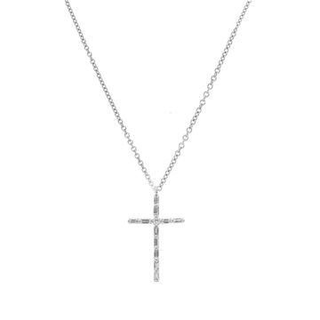 White Gold Baguette Diamond Cross Pendant Necklace In White Gold 14K