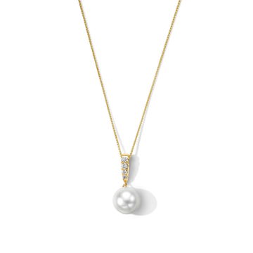 Pearl and Diamond Pendant Necklace In Yellow Gold 14K