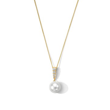 Pearl and Diamond Pendant Necklace In Yellow Gold 14K