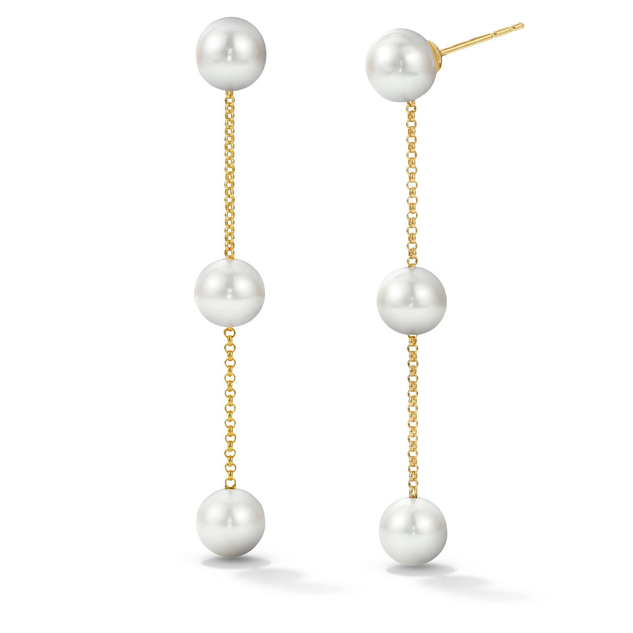 Triple Pearl Drop Chain Earrings