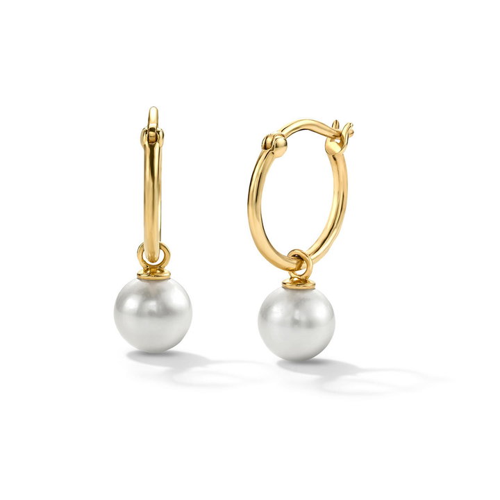 Pearl Hoop Earrings In Solid 14K Yellow Gold