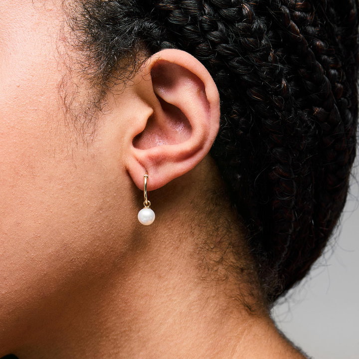 Pearl Hoop Earrings In Solid 14K Yellow Gold