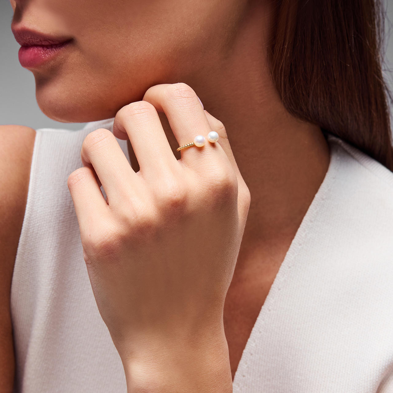 Double Pearl Open Gold Ring 3
