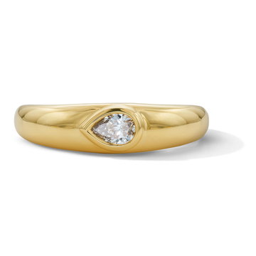Pear-Shaped Diamond Bezel Ring In Solid 14K Yellow Gold