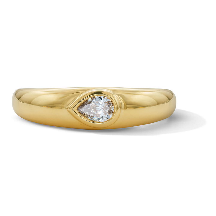 Pear-Shaped Diamond Bezel Ring In Solid 14K Yellow Gold
