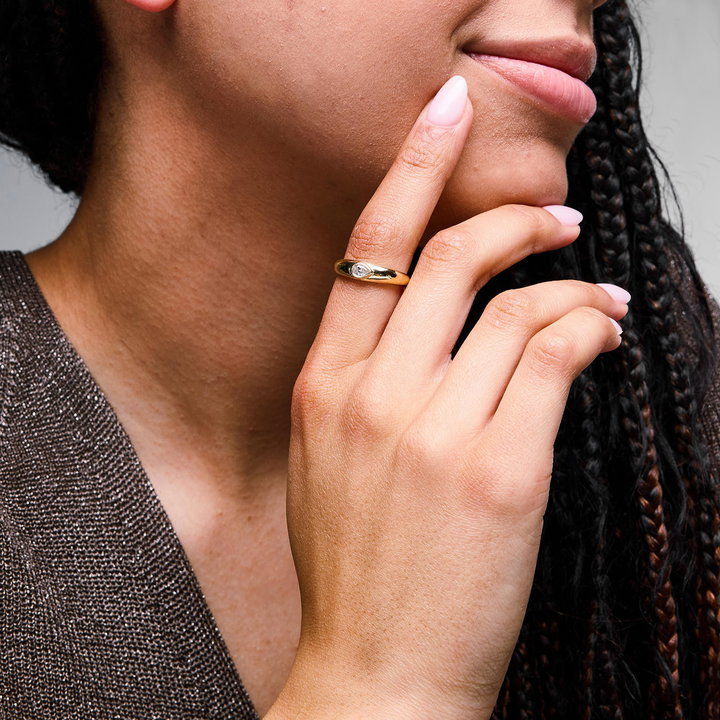 Pear-Shaped Diamond Bezel Ring In Solid 14K Yellow Gold