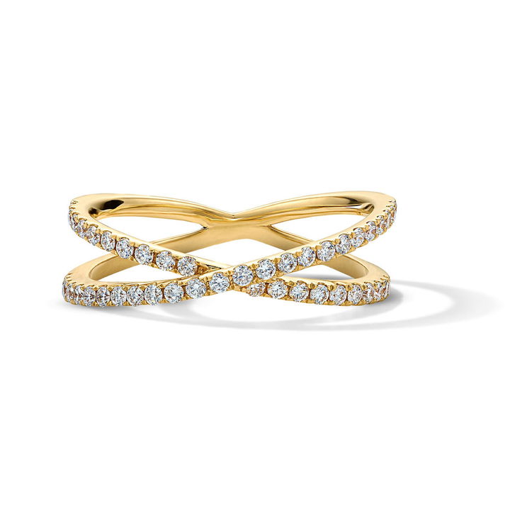 Diamond "X" Crossover Ring In Yellow Gold 14K