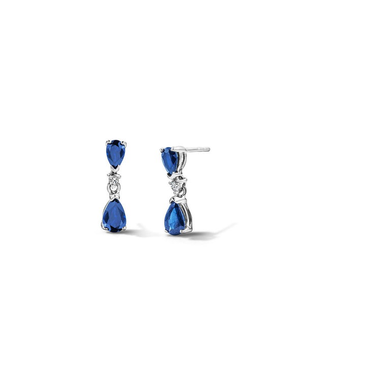 Blue Sapphire and Diamond Drop Earrings In White Gold 14K