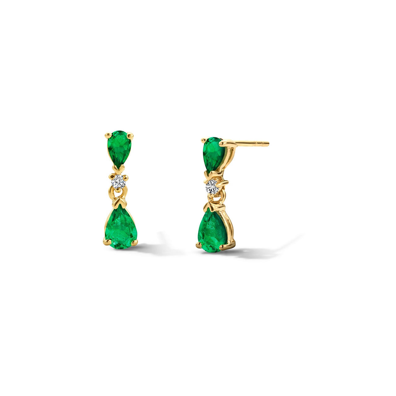 Green Emerald and Diamond Drop Earrings