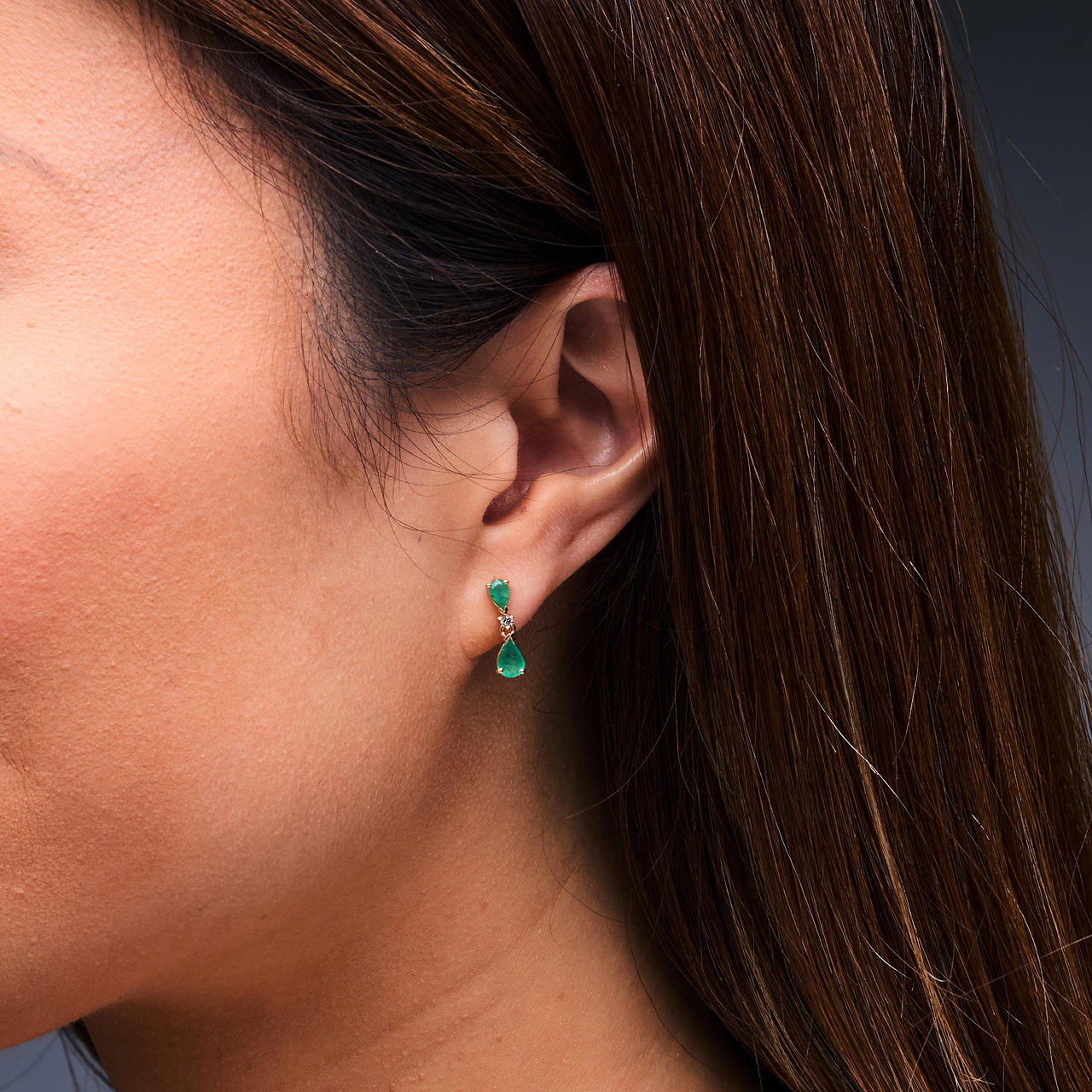 Green Emerald and Diamond Drop Earrings
