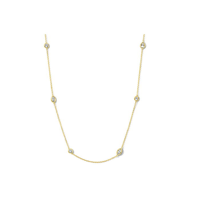 Lab Grown Diamond Mixed Shape Station Necklace In Yellow Gold 14K