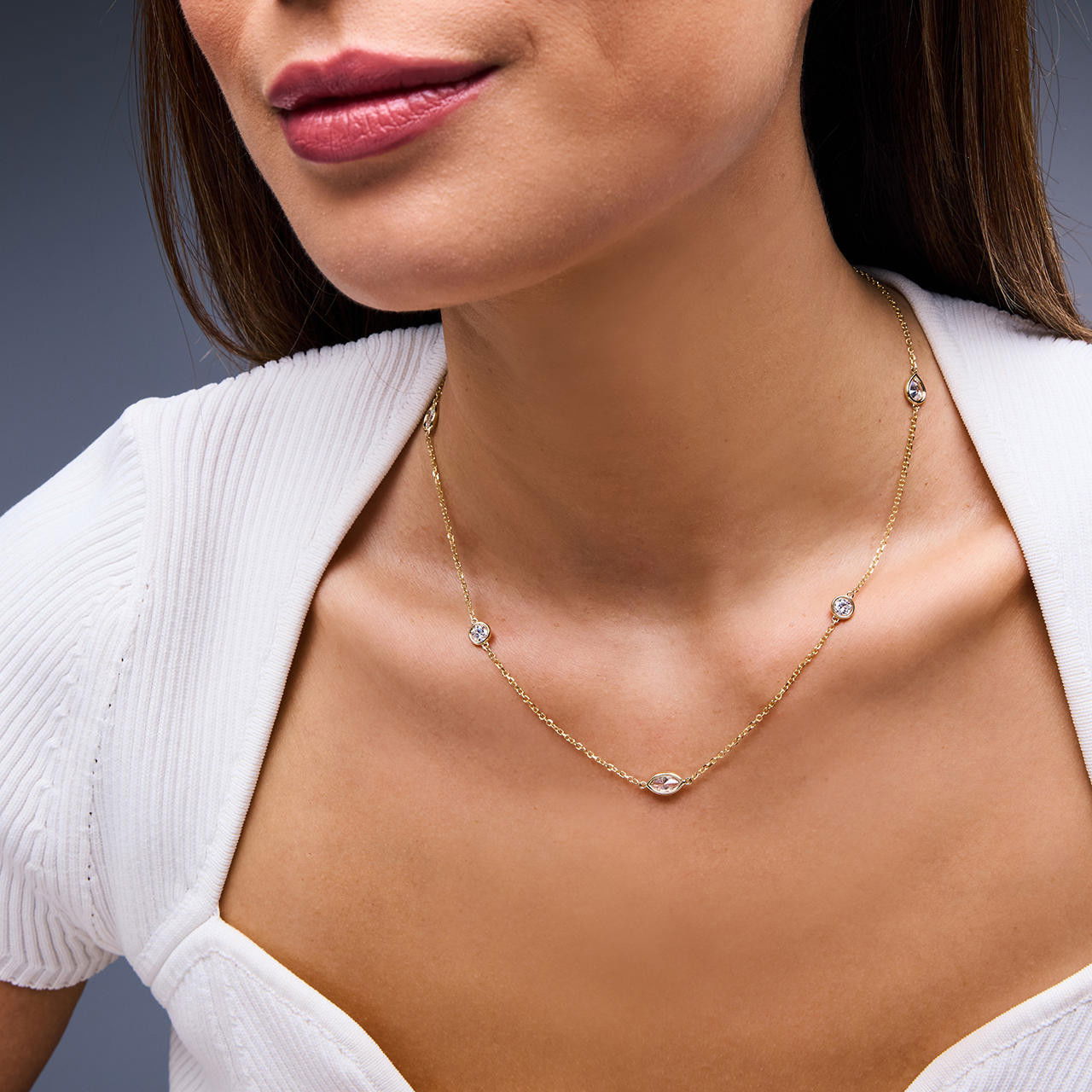 Lab Grown Diamond Mixed Shape Station Necklace