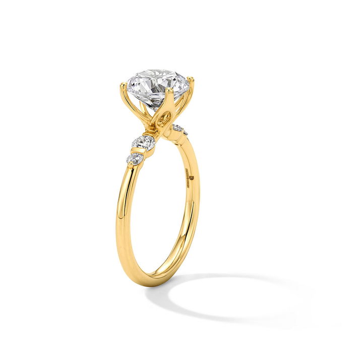 Tulip Prong Graduated Side Diamond Engagement Setting by Adorette In Yellow Gold 14K