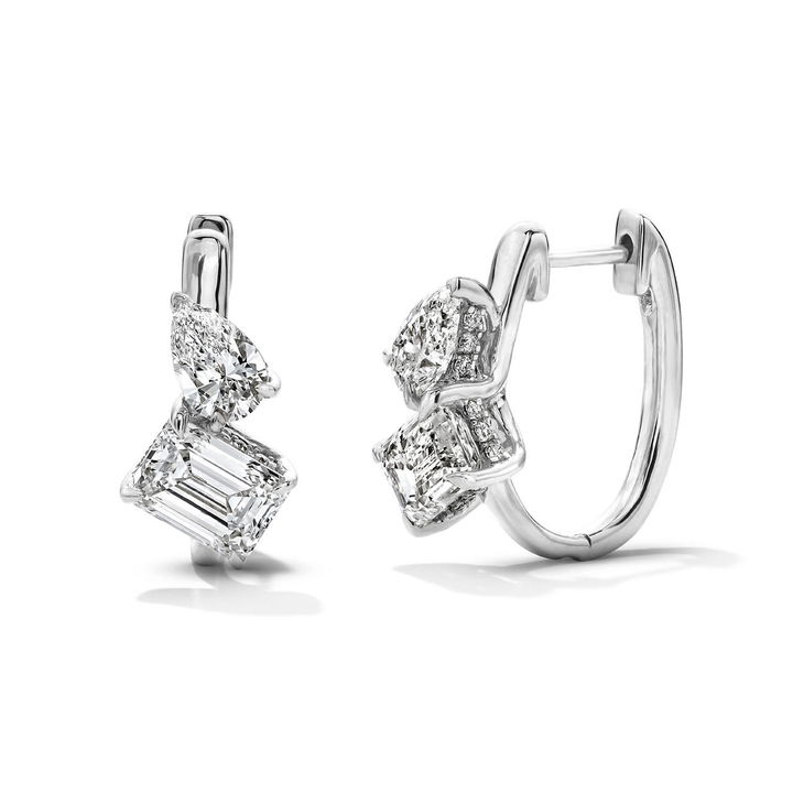 Lab Grown Diamond Toi Et Moi Hoop Earrings In White Gold 14K