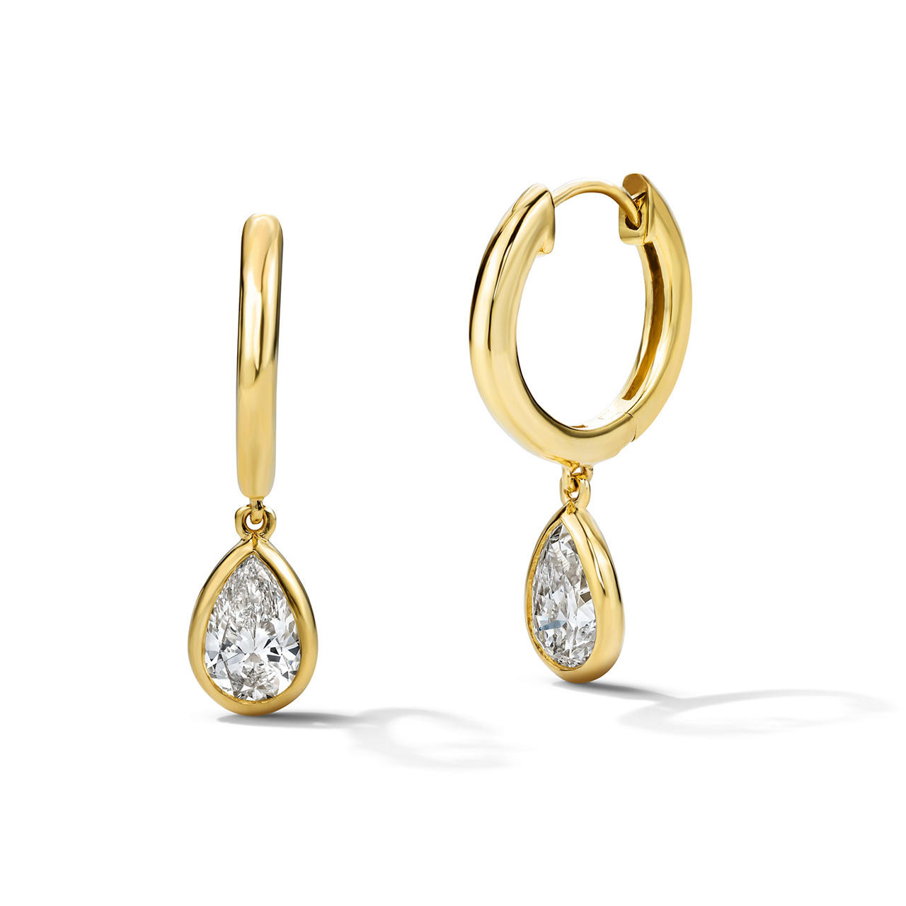 Bezel Lab Grown Pear Diamond Hoop Earrings 0