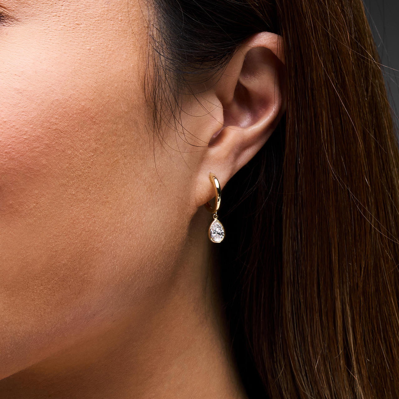 Bezel Lab Grown Pear Diamond Hoop Earrings 1