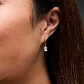 Bezel Lab Grown Pear Diamond Hoop Earrings In White Gold 14K