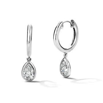 Bezel Lab Grown Pear Diamond Hoop Earrings In White Gold 14K