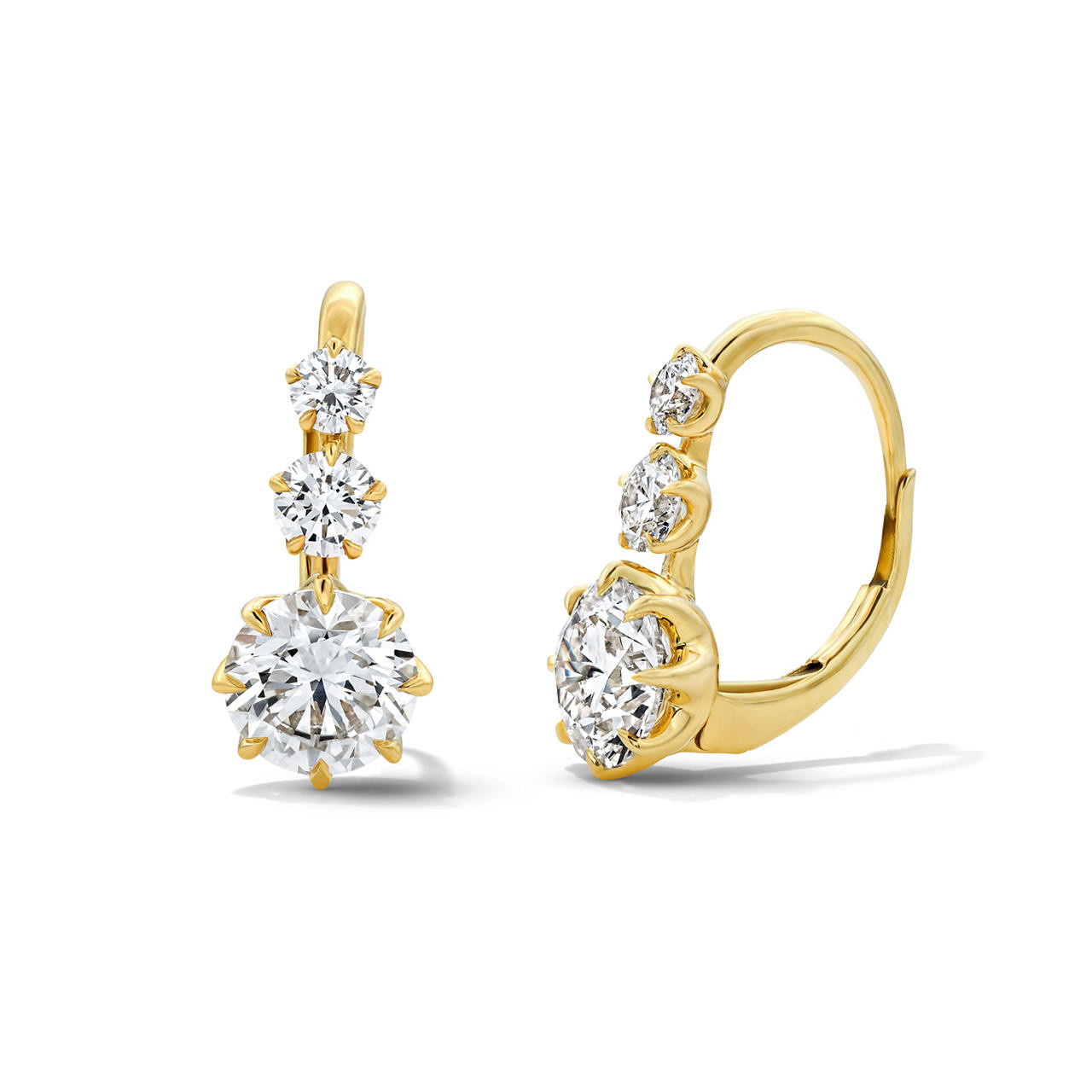 Lab Grown Three Stone Diamond Drop Earrings