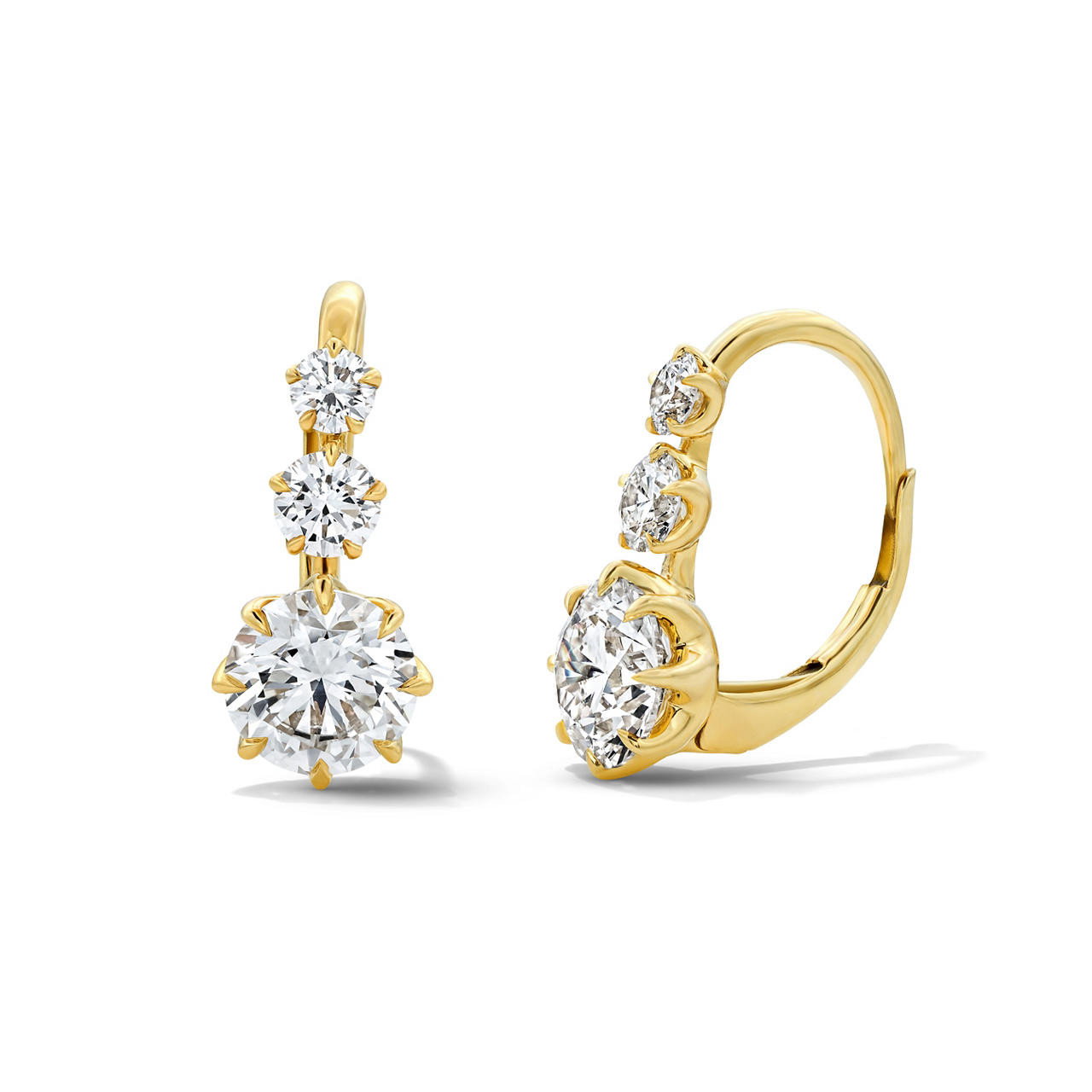 Lab Grown Three Stone Diamond Drop Earrings