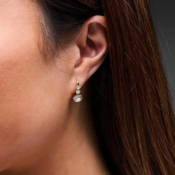Lab Grown Three Stone Diamond Drop Earrings In White Gold 14K
