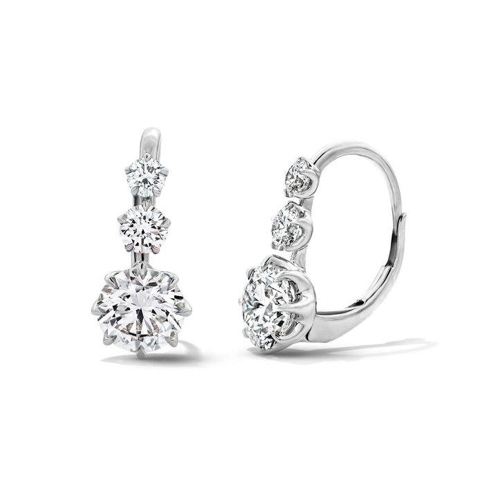 Lab Grown Three Stone Diamond Drop Earrings In White Gold 14K