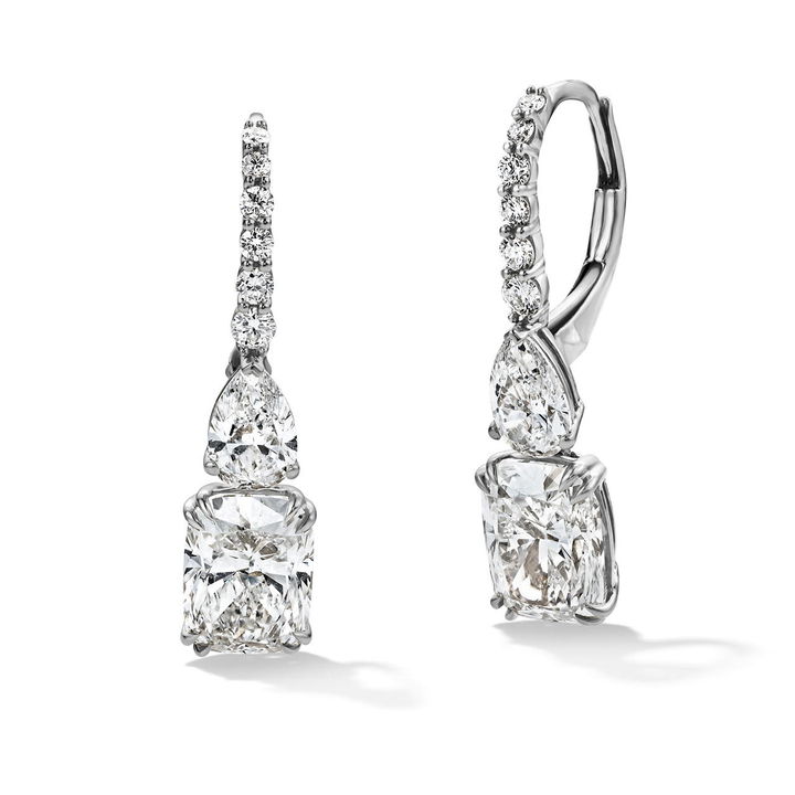Lab Grown Cushion & Pear Diamond Drop Earrings In White Gold 14K
