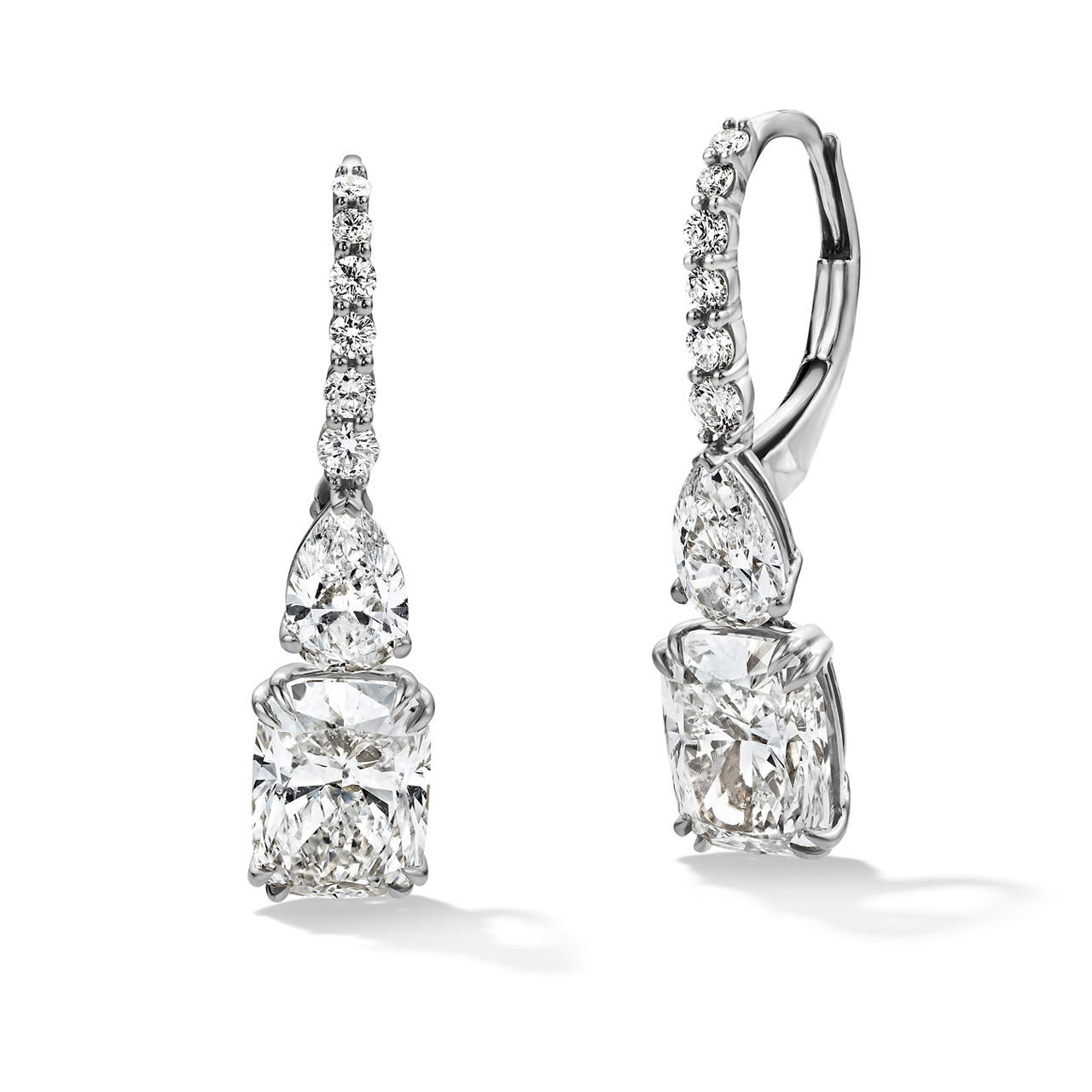 Lab Grown Cushion & Pear Diamond Drop Earrings