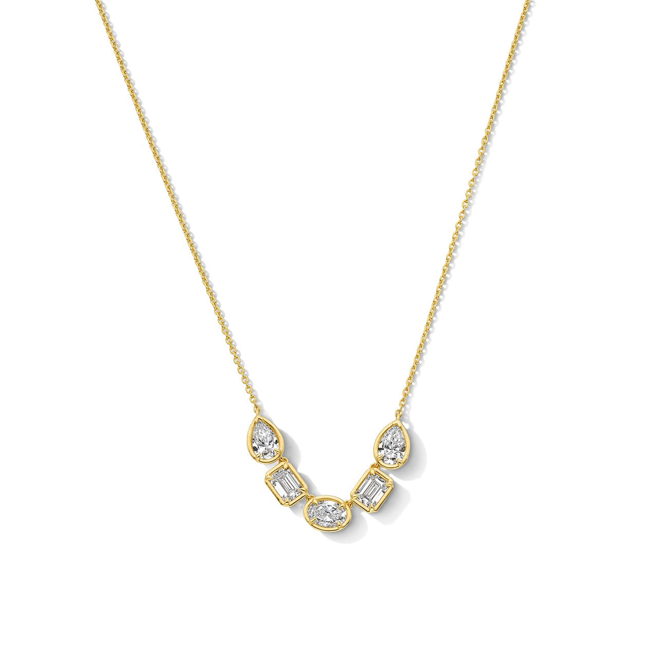 Bezel Lab Grown Mixed Shape Diamond Bar Necklace 0