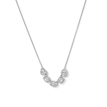 Bezel Lab Grown Mixed Shape Diamond Bar Necklace In White Gold 14K