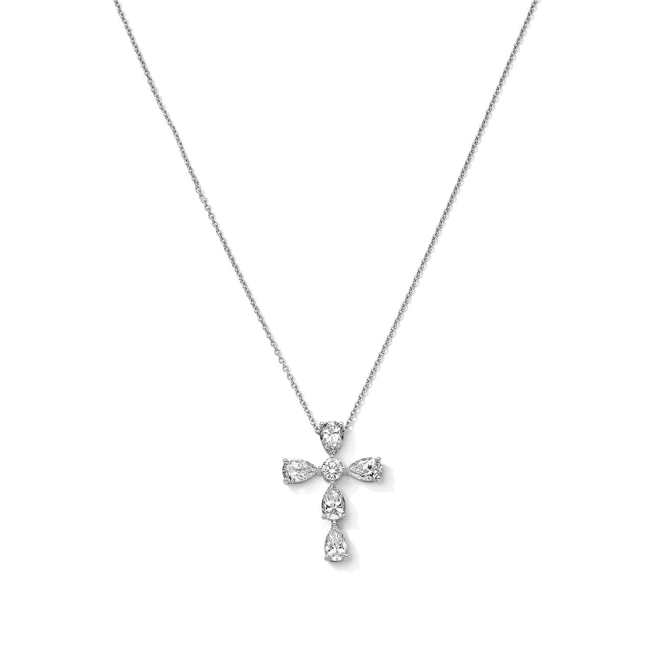 Lab Grown Pear & Round Diamond Cross Necklace
