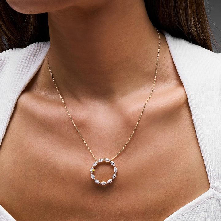 Lab Grown Marquise Diamond Circle Necklace In White Gold 14K