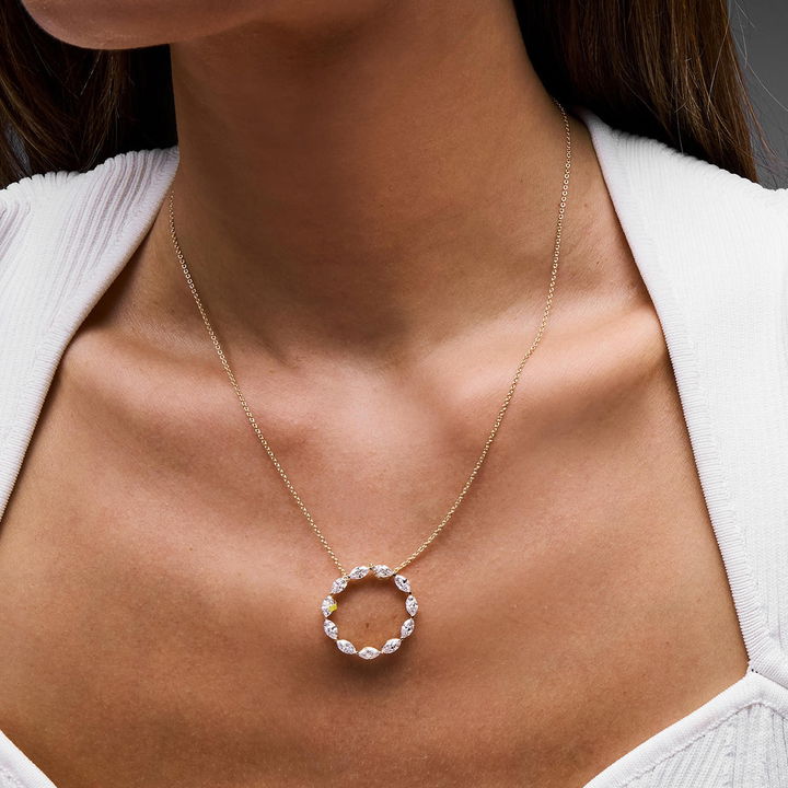 Lab Grown Marquise Diamond Circle Necklace In White Gold 14K