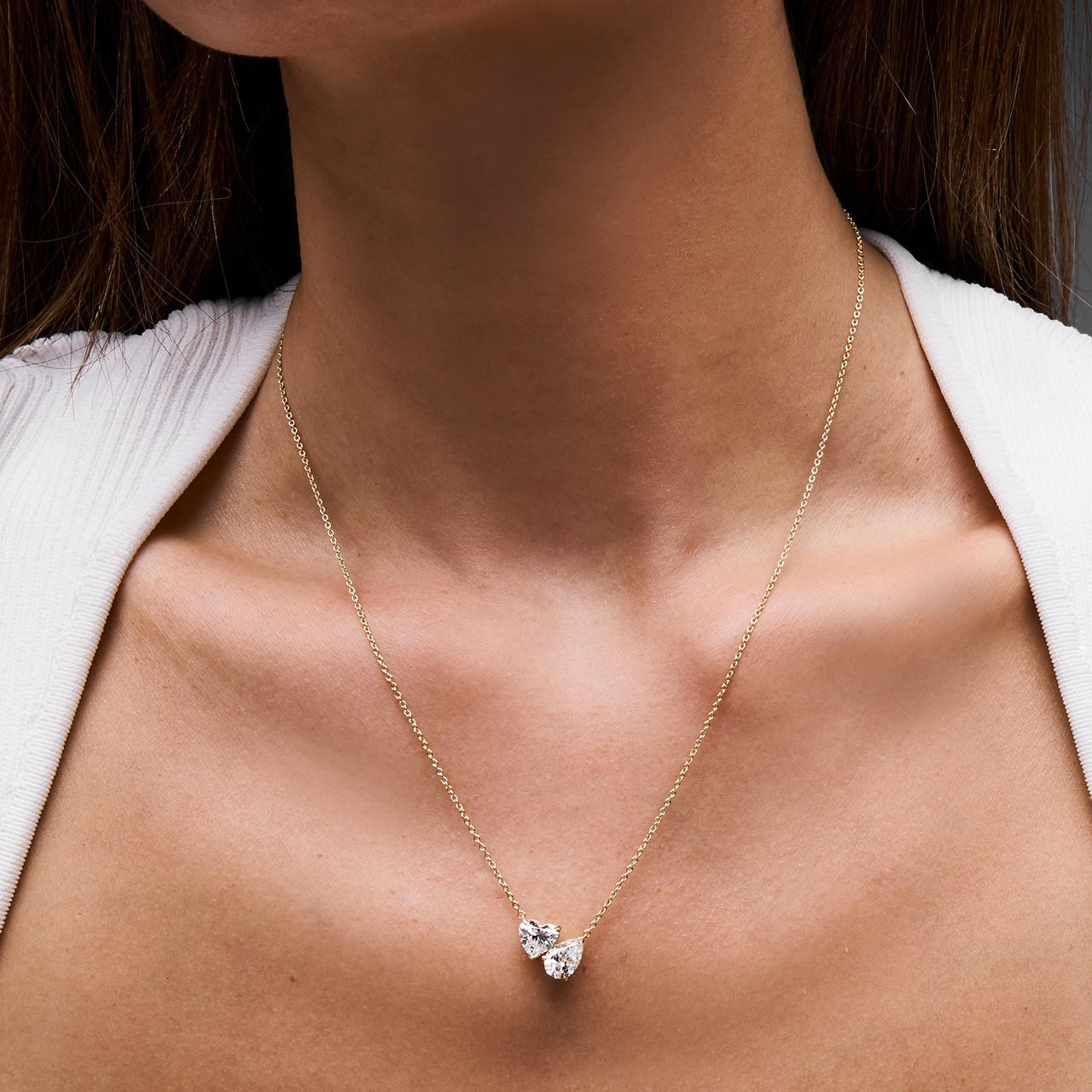 Lab Grown Pear & Heart Diamond Toi et Moi Necklace 1