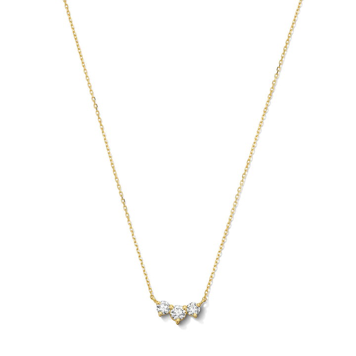 Three Stone Diamond Necklace In Yellow Gold 18K