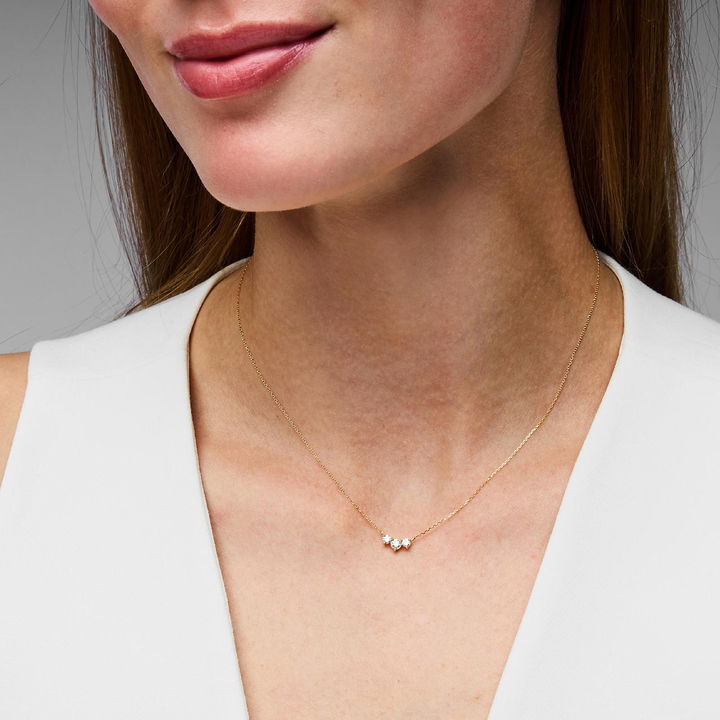 Three Stone Diamond Necklace In Yellow Gold 18K