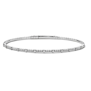Diamond Beaded Gold Bangle Bracelet In White Gold 14K