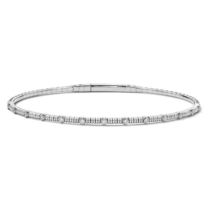 Diamond Beaded Gold Bangle Bracelet In White Gold 14K